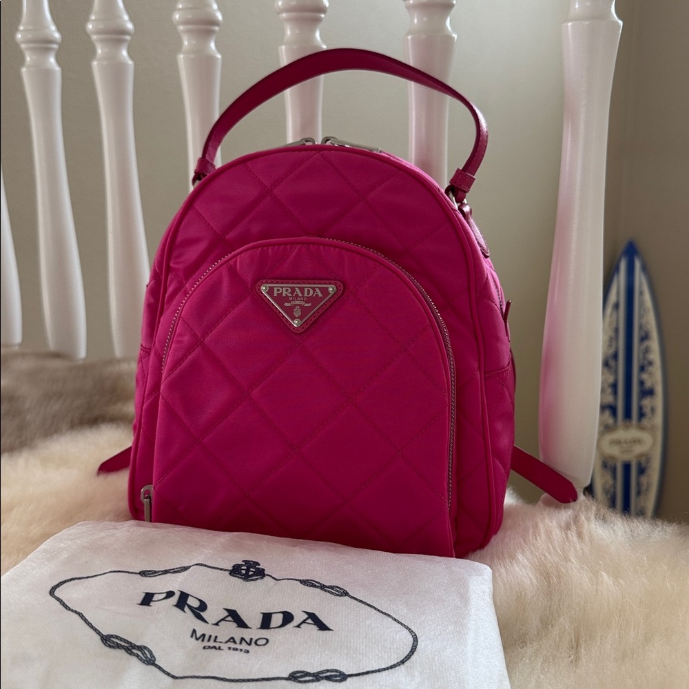 Prada Tessuto Impuntu Quilted Backpack Fuxia